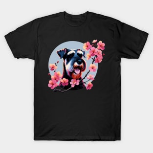 Joyful Giant Schnauzer Amidst Spring Cherry Blossoms T-Shirt